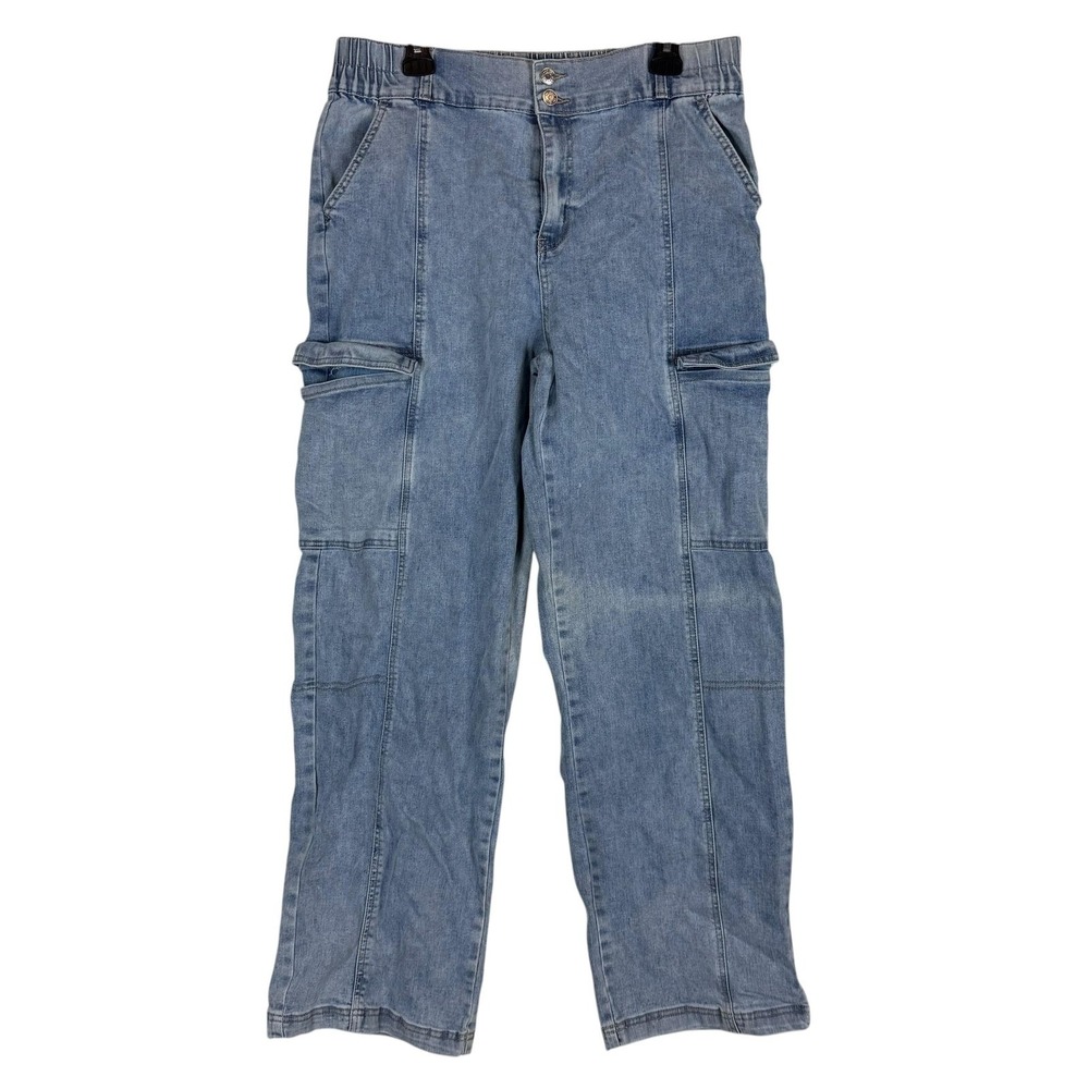 YMI High-Rise Cargo Jeans Juniors L Blue Light Wash Relaxed Straight Denim
